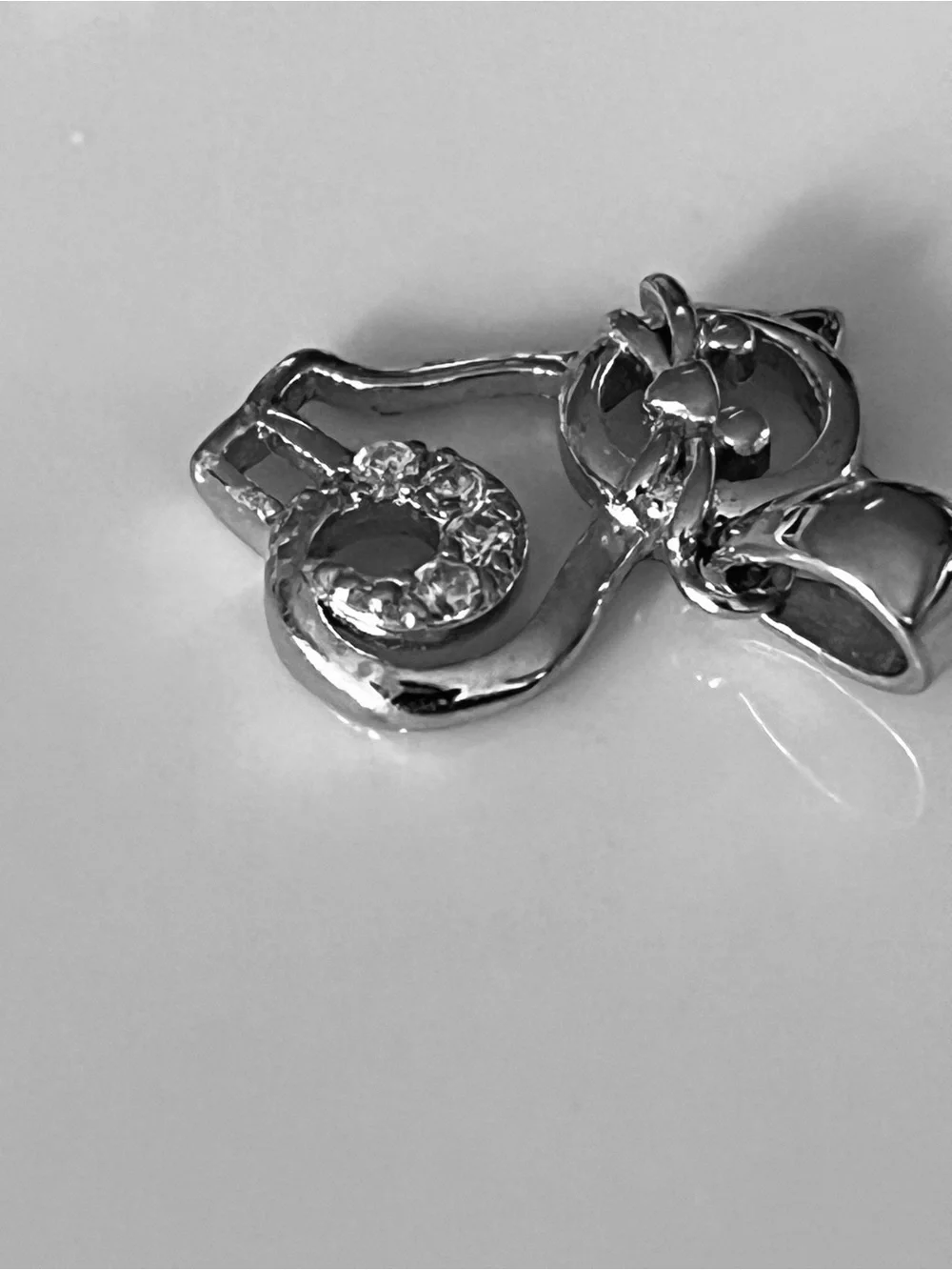 Sterling Silver 925 Cat Pendant with Crystal Tail - Silver